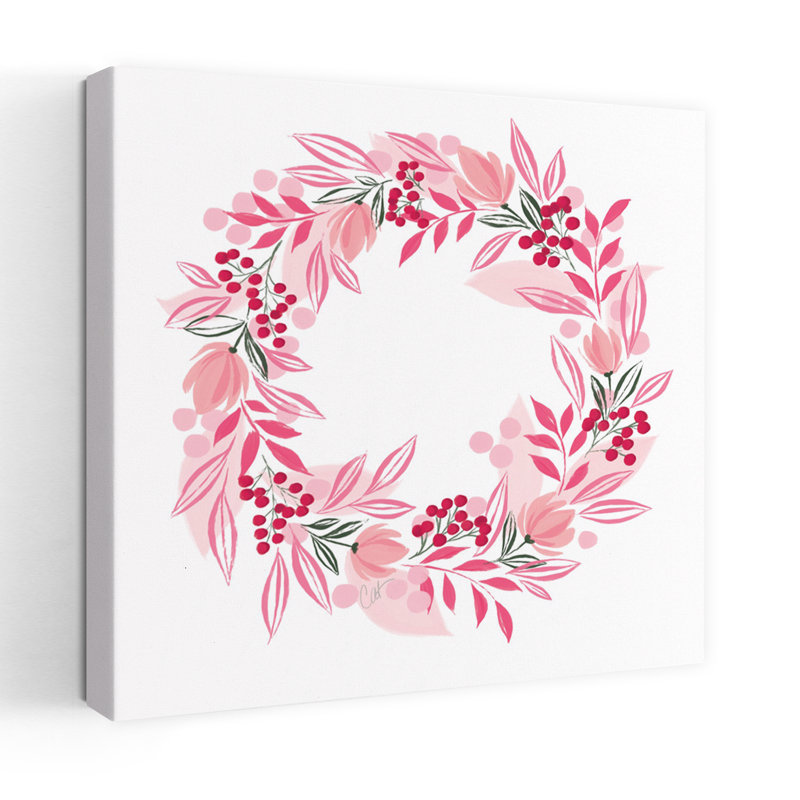 Couronne rose contemporaine avec art des fêtes de Noël, H 48 po x l 48 po