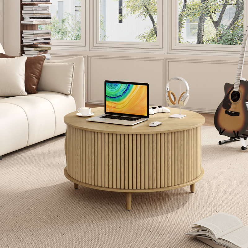 Table basse avec rangement Mid-Century, Chêne