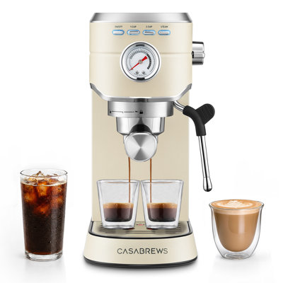 CASABREWS CM5418 Espresso Machine, 20-Bar Coffee Maker with PID Temperature Control, Pressure Gauge, Pre-Infusion, Steam Wand, Cream
