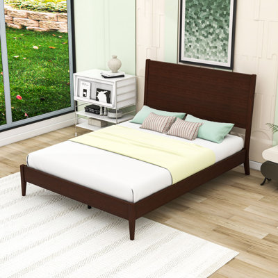 Wooden Platform Bed with Headboard and Slats