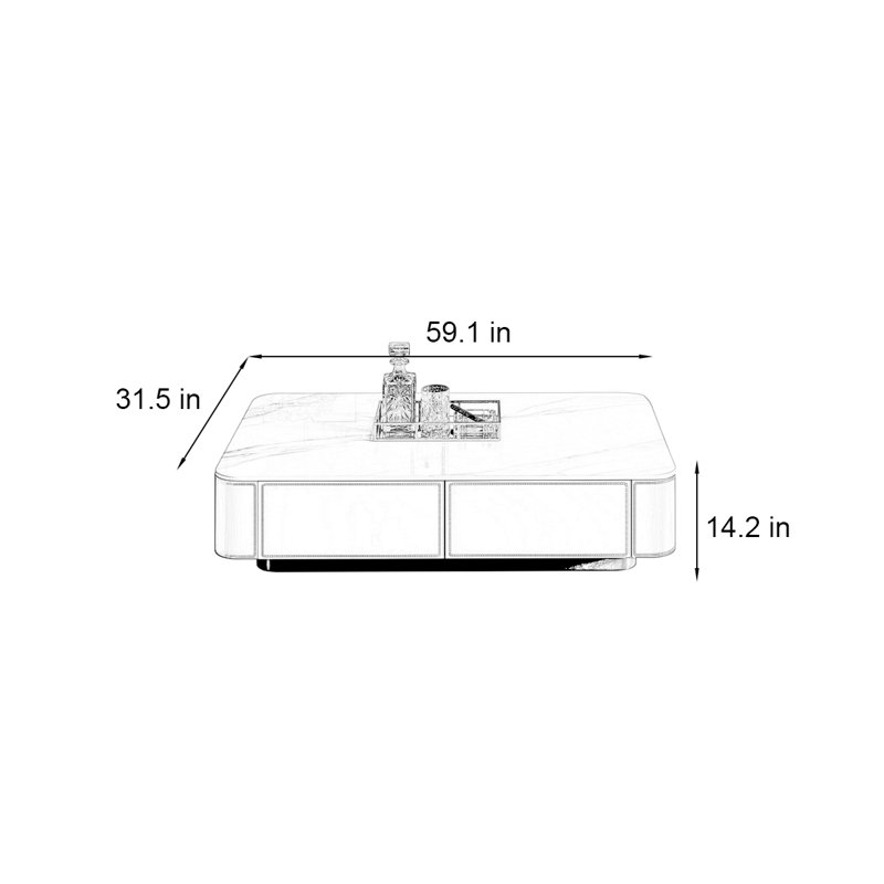 Table basse rectangulaire, H 14,2 po x l 59,1 po x P 31,5 po