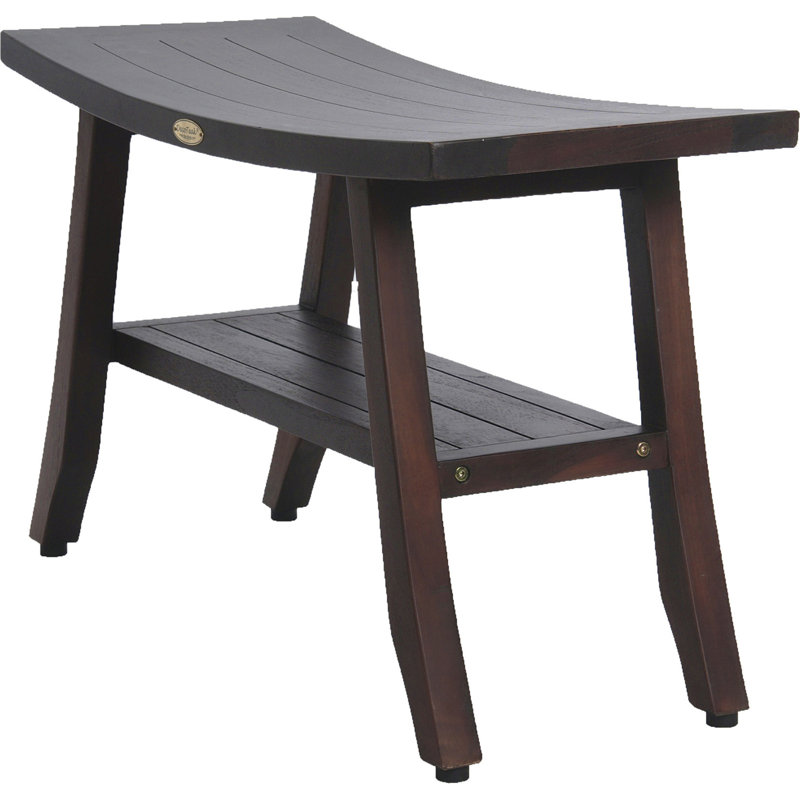 Teak Shower Bench With Shelf, Brown, 18" H x 28" W x 12" D