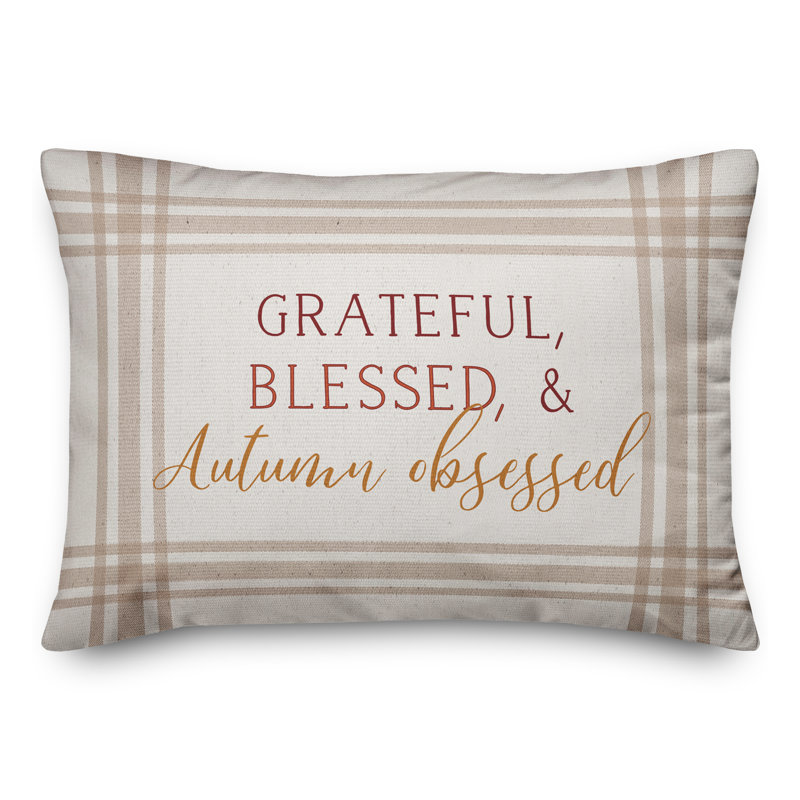  Polyester Indoor/Outdoor Throw Pillow, Plaid, Cream