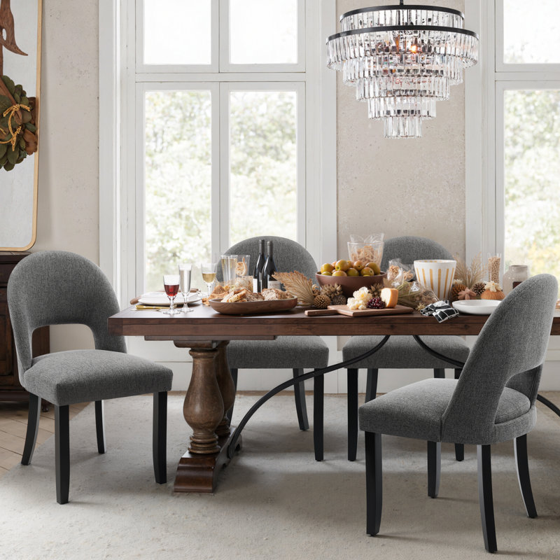 Modern Fabric Upholstered Dining Chairs with Curved High Back and Solid Wood Legs, Gray, 4