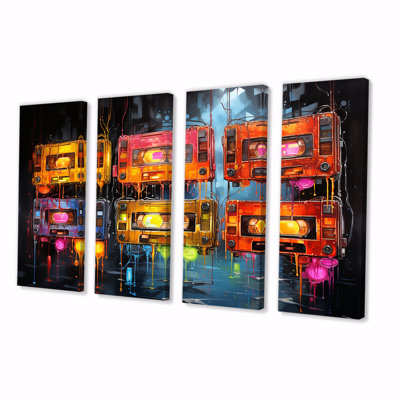 Neon Groove Cassette Tapes I - Cassette Tapes, art mural 4 pièces