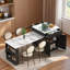 Îlot de cuisine cannelé avec table de salle à manger extensible, prise de courant, rangement double, 2 tiroirs et 2 tablettes ouvertes latérales-1887598261-1887598263