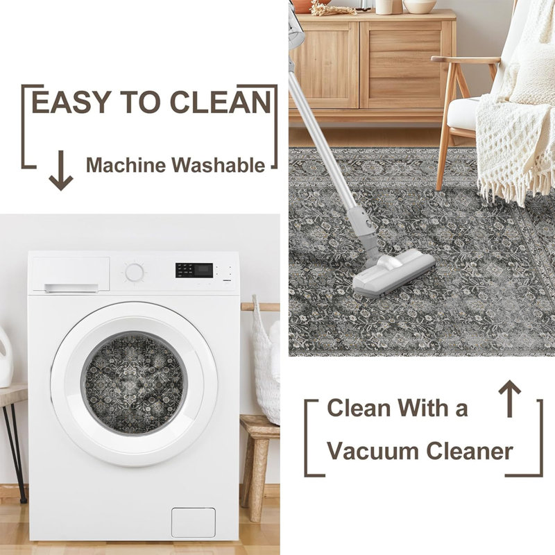 Kitty Machine Washable Area Rugs for Living Room with Non-Slip Backing Brown/Black Rug, Rectangle 2' x 3'