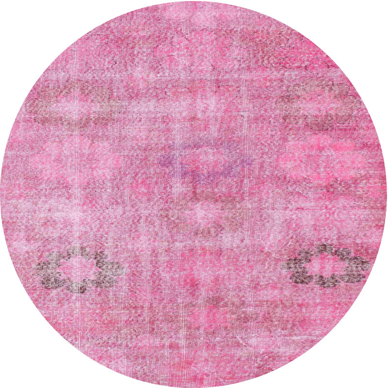 Tapis rose/vert contemporain, Rond 4 pi