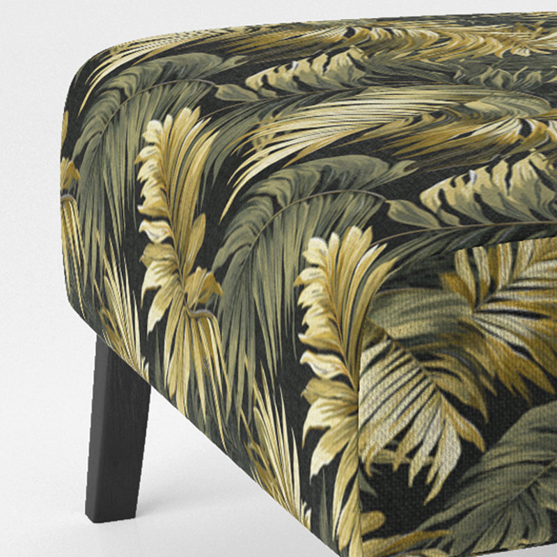 Palm Shadows Tropical Pattern - Upholstered Coastal Slipper Chair, Green Accent Chair, Palm Shadows Tropical Pattern