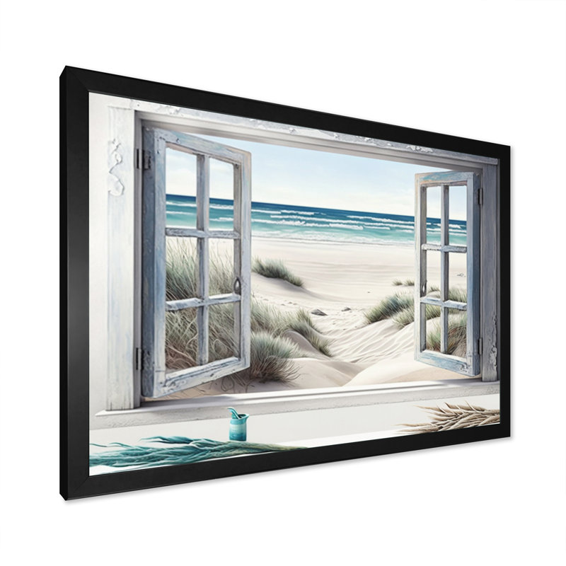 Window to the Beach III - Print on Canvas, Black Single Picture Framed, 12" H x 20" W x 1" D