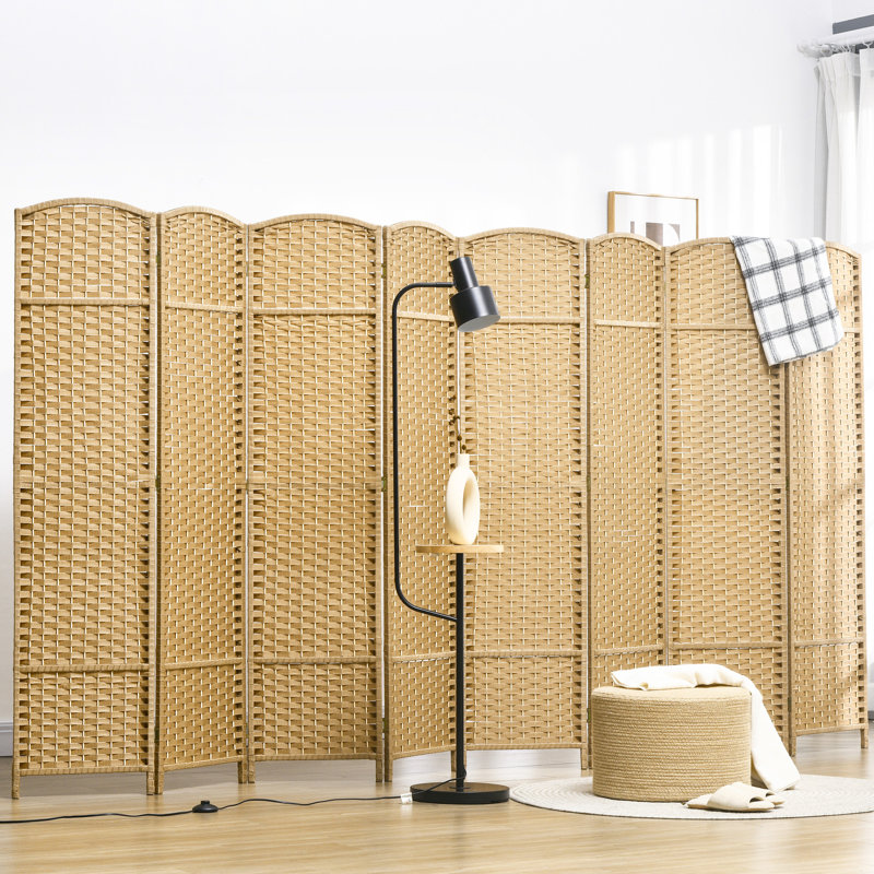 Paravent 8 panneaux en bois naturel, hauteur de 5,6 pi pour chambre de bureau à domicile, charmante toile d'intimité