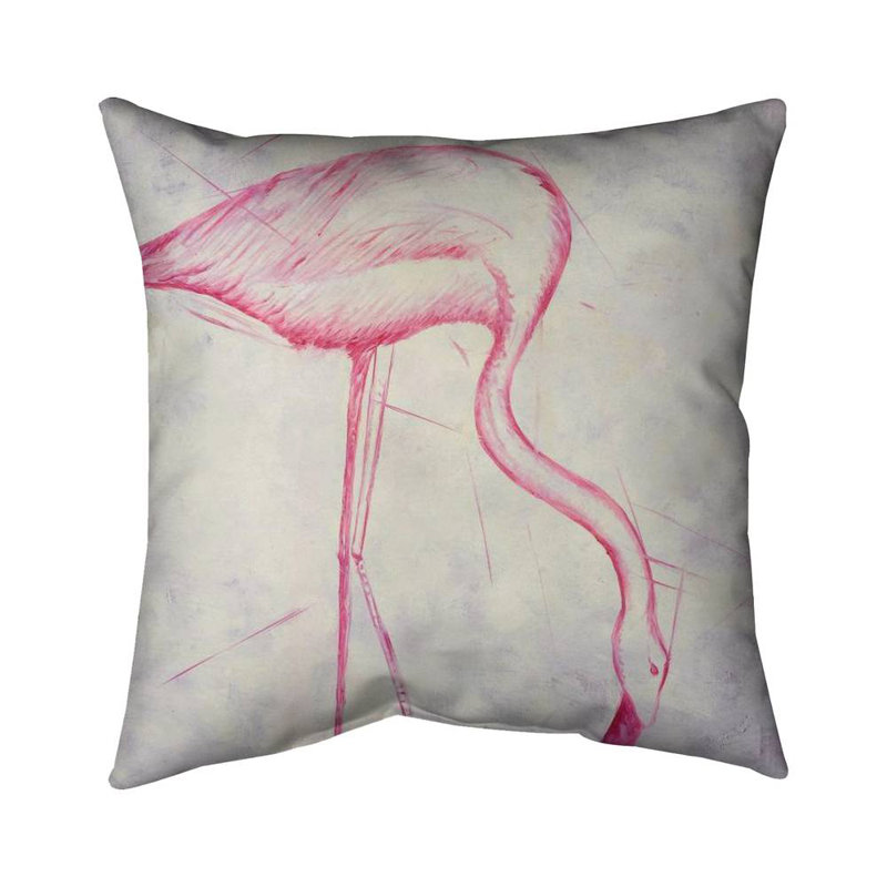 Pink flamingo sketch - 18"x18" Throw pillow cover - Poly twill - Print on demand