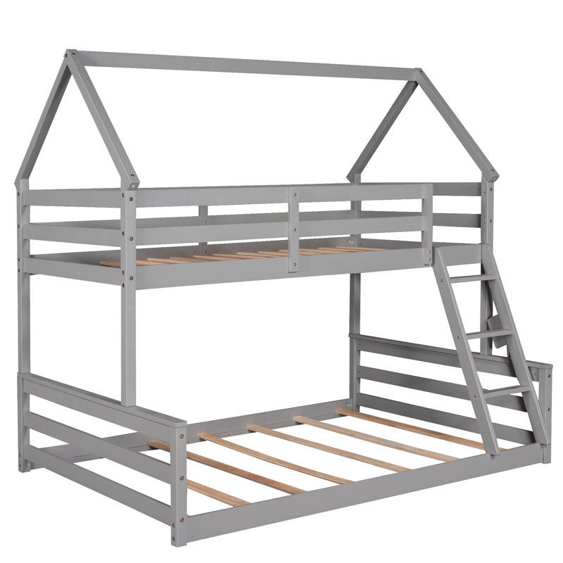 Lit superposé simple au dessus d'une chambre double avec échelle intégrée, Gris