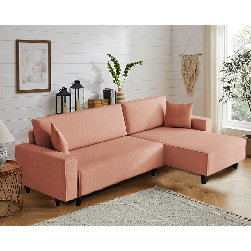 Demara 93 " Corduroy L-Shaped Sectional, Orange Corduroy