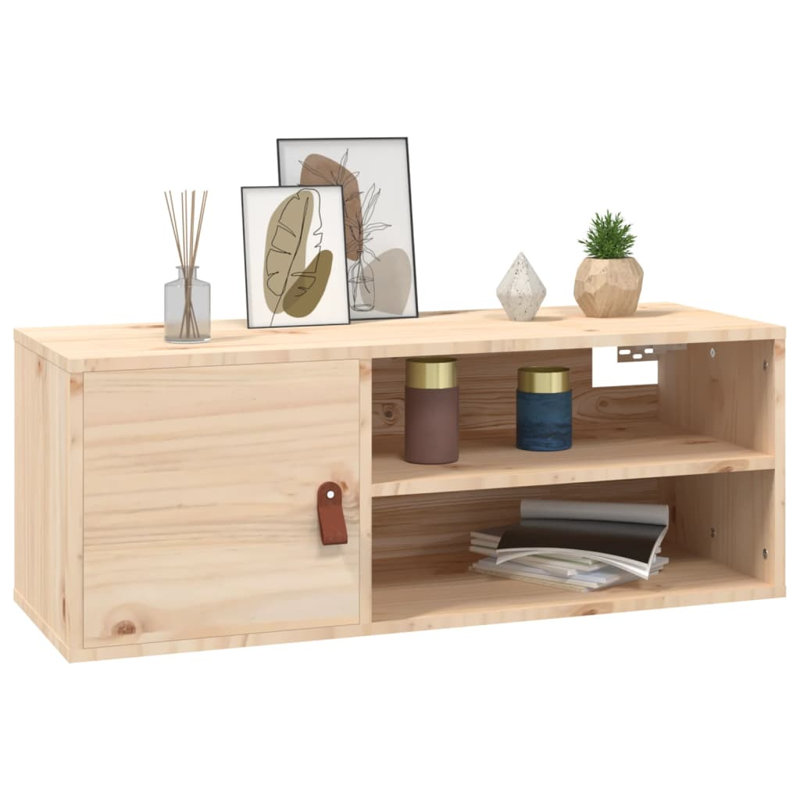 2 Piece Pine Solid Wood Floating Shelf, Brown