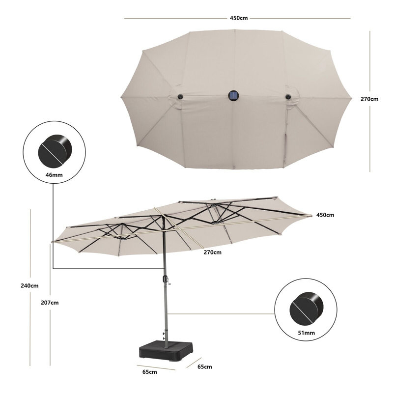 450cm X 270cm Rectangular Lighted Balcony Parasol, Beige