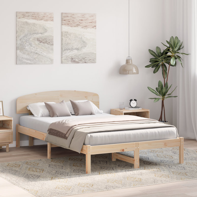 Vidaxl Bed Frame With Headboard Solid Pine Wood, Small Double (4'), Natural