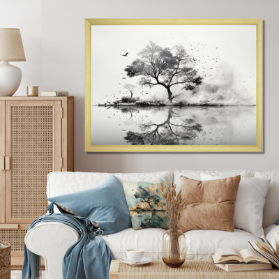 «Gray White Minimalisme Tree Ink Harmony II» sur toile imprimée