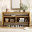 60 po, style U, 4 portes, placage en bois massif, buffet, grain naturel, tablette ouverte, rangement à deux zones, rangement pour articles de maison-1433850757