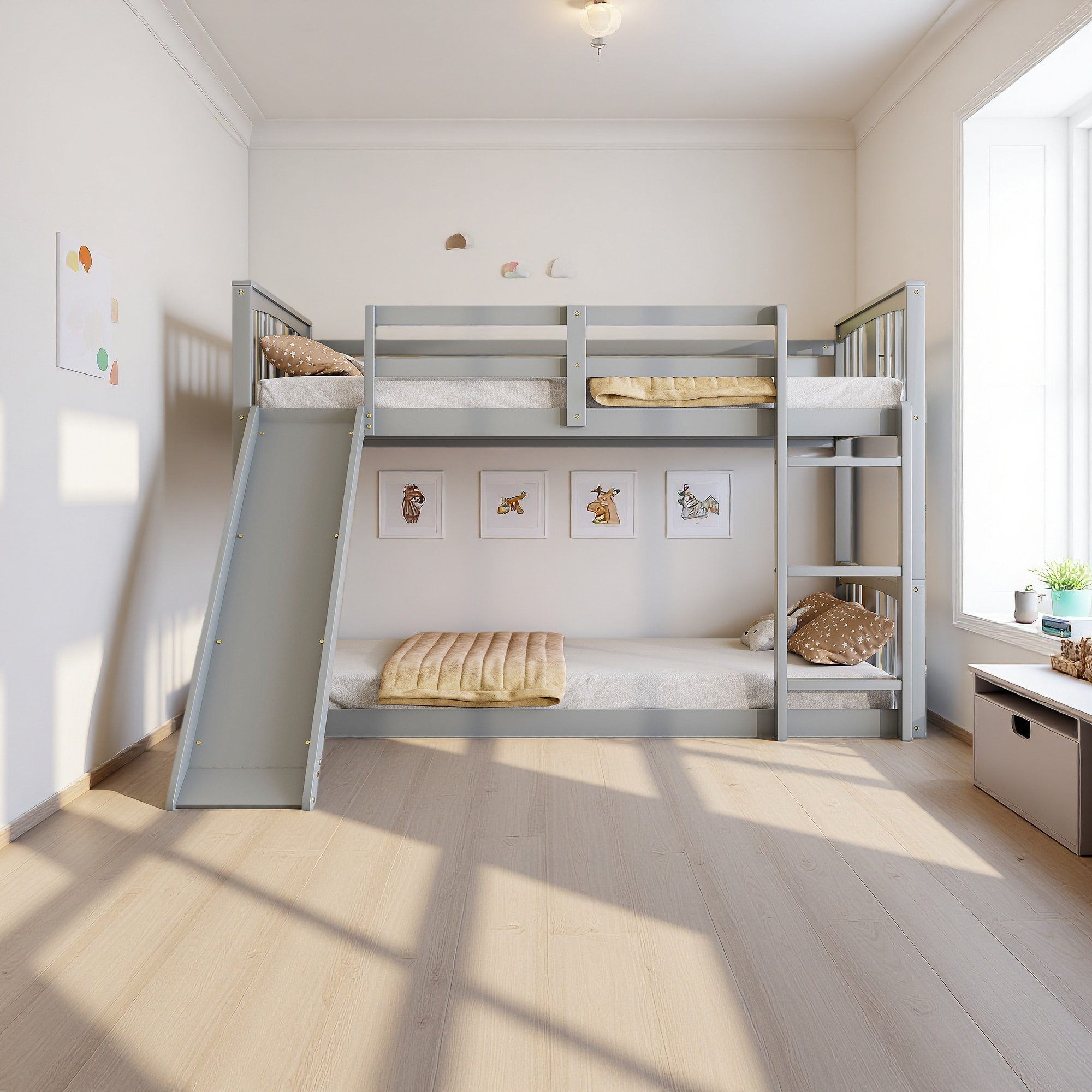 Harriet Bee Twin Over Twin Bunk Bed With Slide And Ladder - Wayfair Canada