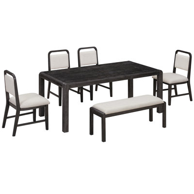 Ensemble de table de salle à manger vintage extensible pour 4 à 6 personnes avec 4 chaises rembourrées et 1 banc