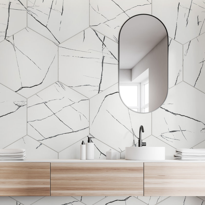Visium Hex 17" x 20" Porcelain Marble Look Floor and Wall Tile