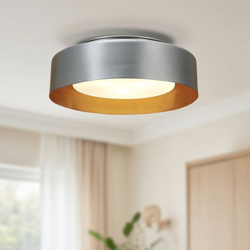15" 3-Light Dimmable Flush Mount Ceiling Light, Modern Dual-Finish Satin Nickel with White Glass Shades, Satin Nickel