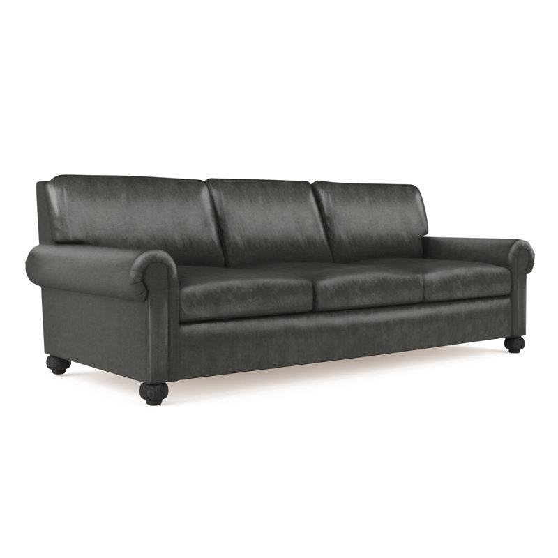 Canapé Leroy, H 36 po x l 84 po x P 49 po, Cuir rétro graphite, Patiné