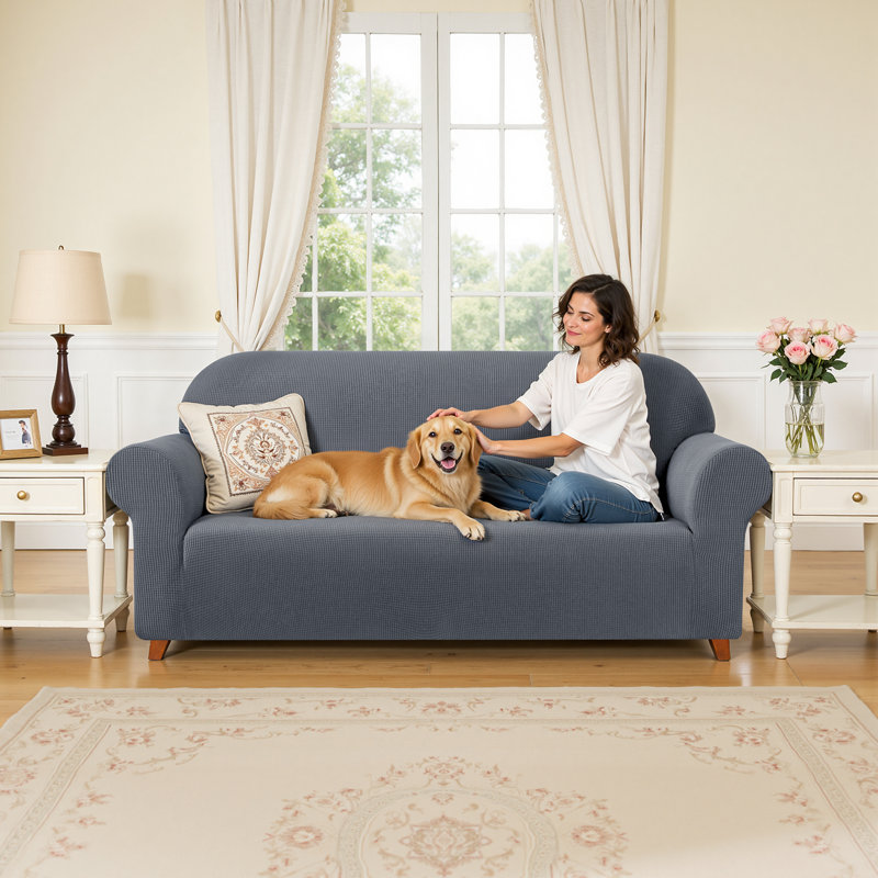 1-Piece Jacquard Stretch Couch Covers, Polyester Spandex Sofa Slipcovers, Universal Fit Living Room Machine Washable Furniture Protector for Dogs Pets, Non-Slip Sofa Covers for 3 Cushion Couch for Dogs Pets (Sofa,Gray)