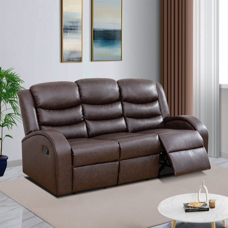 Shaban Living Room Recliner Sofa, Brown Faux Leather