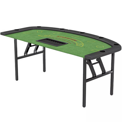 Steel & MDF Foldable 8-Player Poker Table with Casino-Style Felt Top - Green Game Table for Home Entertainment, Game Room, or Party