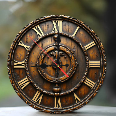 10'' Round MDF Wall Clock with Silent Quartz Movement and No-Drill Hanging Hook(AA Batteries Not Included)