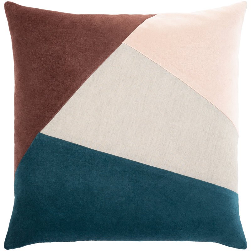 Kat Geometric Square Throw Cushion, Polyester/Polyfill, Teal/Pale Pink, 18" x 18"