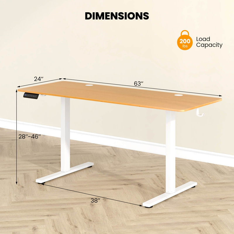 63 X 24 Inch Sit Stand Desk Height Adjustable Electric Standing Desk, Natural/White