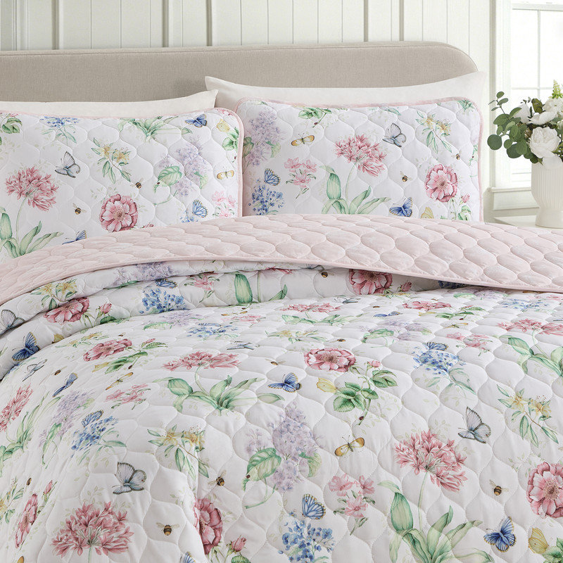 Lenox Classic Butterfly Meadow 2-Piece Quilt Set, Pink, Twin/Twin XL, Full/Queen, Pink