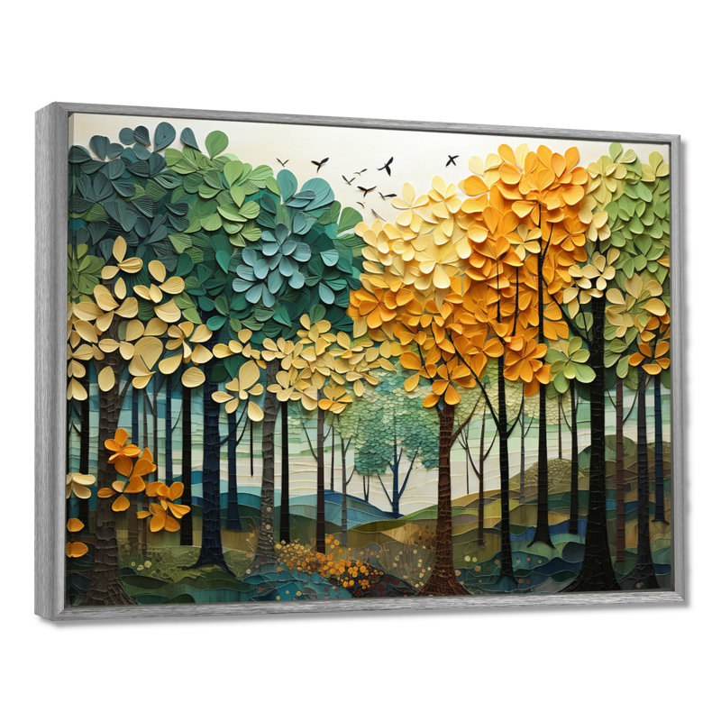 «Orange Green Trees Canopy Patchwork III», reproduction sur toile flottante, H 12 po x l 20 po x P 1 po, Argent argent
