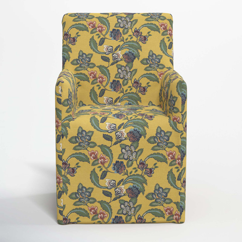 Ivanka 20'' H Cotton Upholstered Armchair, Libby Floral Gold