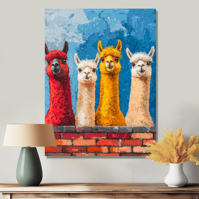 Pop Art Whispering Alpaca Family - animaux, impression sur métal