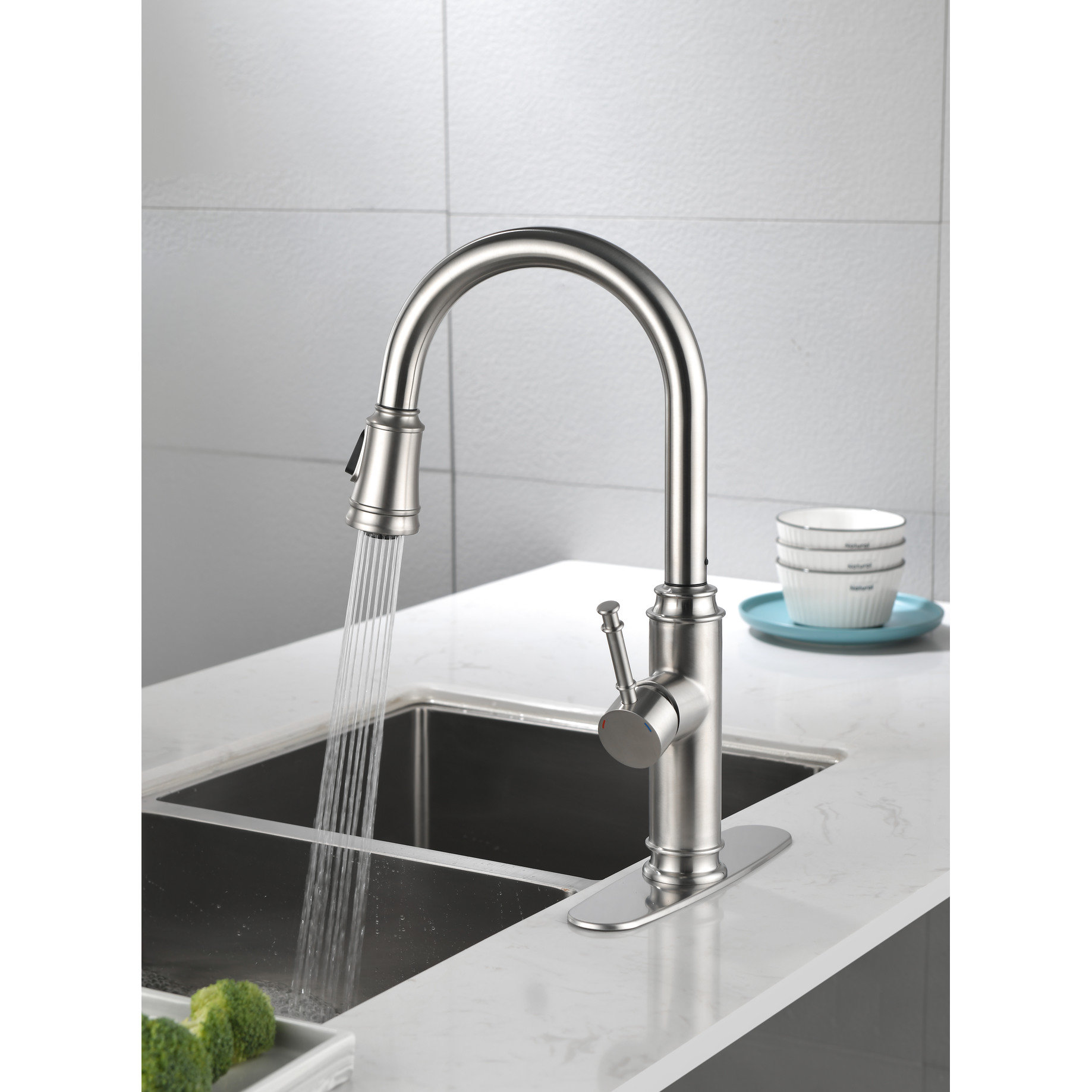 East Urban Home Stainless Steel Kitchen Sink Faucet, Pull Out Spray And ...
