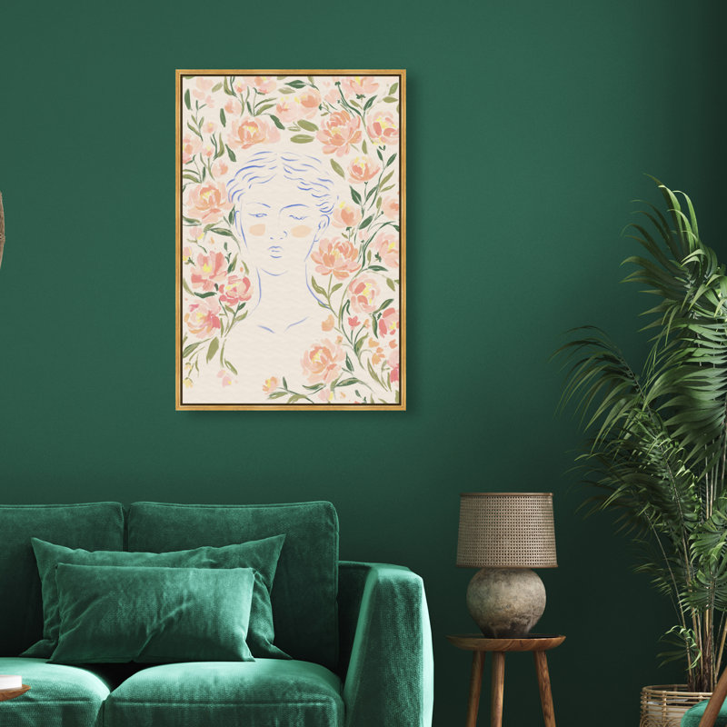 Artemis And Flowers Print by Oliver Gal, 25"H x 17"W, Gold Floater Frame