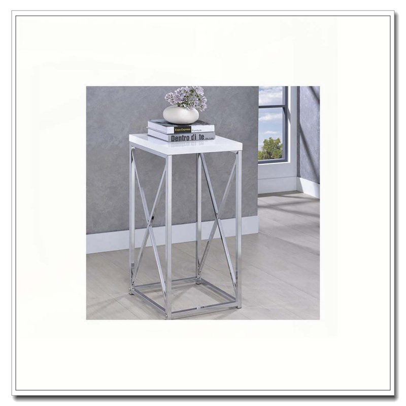 Table d'appoint blanc brillant et chrome