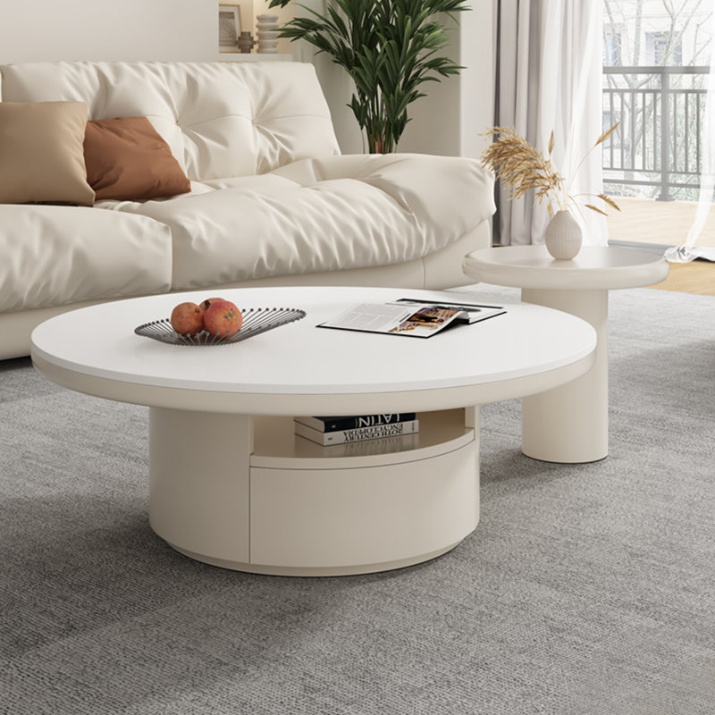 Ensemble de tables basses rondes de style français French Cream, H 13,8 po x L 35,4 po x l 35,4 po