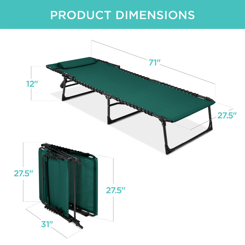 Patio Chaise Lounge Chair, Outdoor Portable Adjustable Pool Recliner W/ Pillow, Green