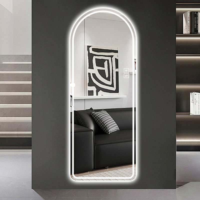 Miroir arqué illuminé pleine longueur 65 po x 21 po avec éclairage DEL à l'avant, miroir mural à intensité variable avec 3 températures de couleur, fonction de mémorisation et commande tactile pour la chambre à coucher, le placard et le vestibule