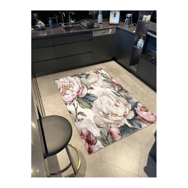 Powder Themed Flower Large Patterned Creative Modern Decorative Carpet, Round 4'