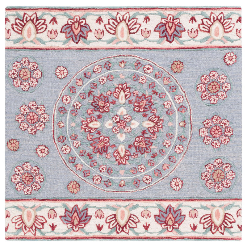 Crusita Hand Tufted Wool Floral Rug, Square 5'