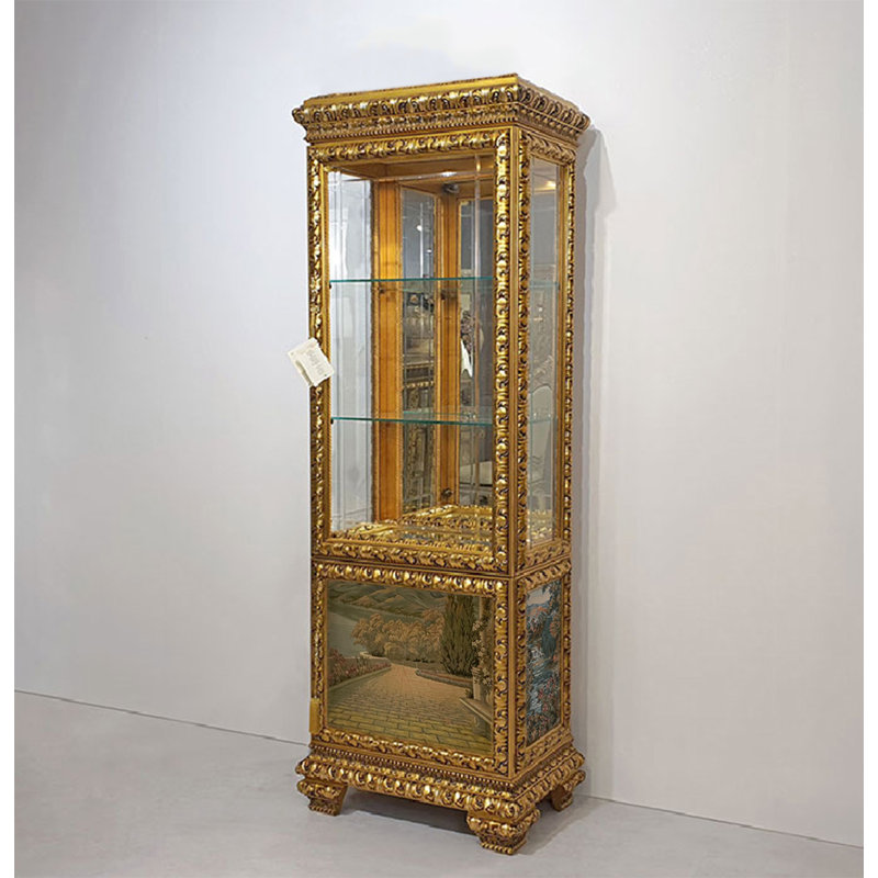 Karlisha Solid Wood Lighted China Cabinet, Antique Gold