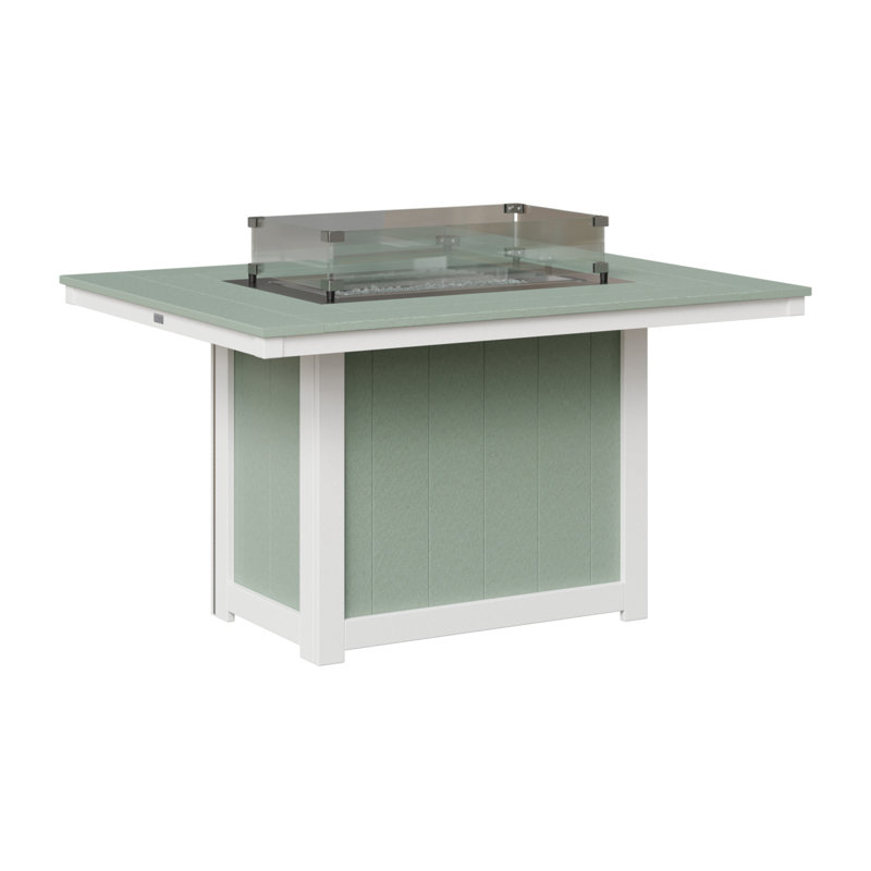 Donoma Rectangular Dining Fire Pit Table, Seafoam Top with White Base, 30.37" H x 41.37" W x 53.87" D