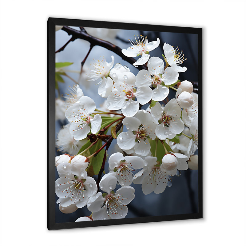 «Apple Blossom Minimalist Serenity III», reproduction sur toile florale, H 44 po x l 34 po x P 1 po, Cadre d'angle fermé noir