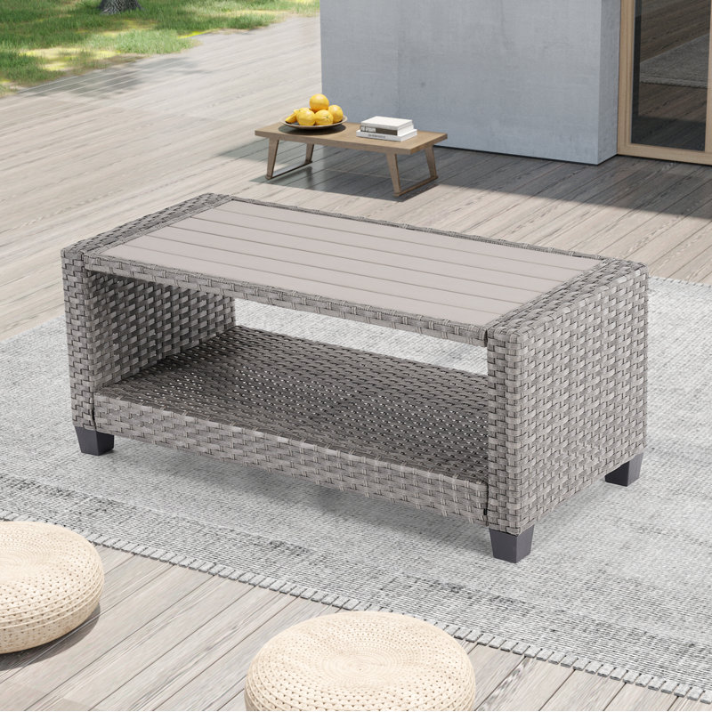 Asly Rectangular Plastic Outdoor Coffee Table, Gray